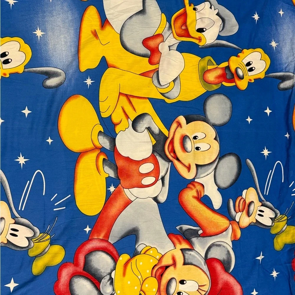 80s Vintage Disney Mickey & Friends Twin Flat Sheet Blue Stars - Picture 4 of 4
